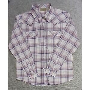 Wrangler Western Shirt Girls Plaid Pearl Snap Studded Cowboy Cowgirl‎ Size XL